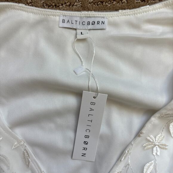 Baltic Born Marseille Embossed Maxi Dress Women's L White Long Slit Bride Fairy - Picture 5 of 10